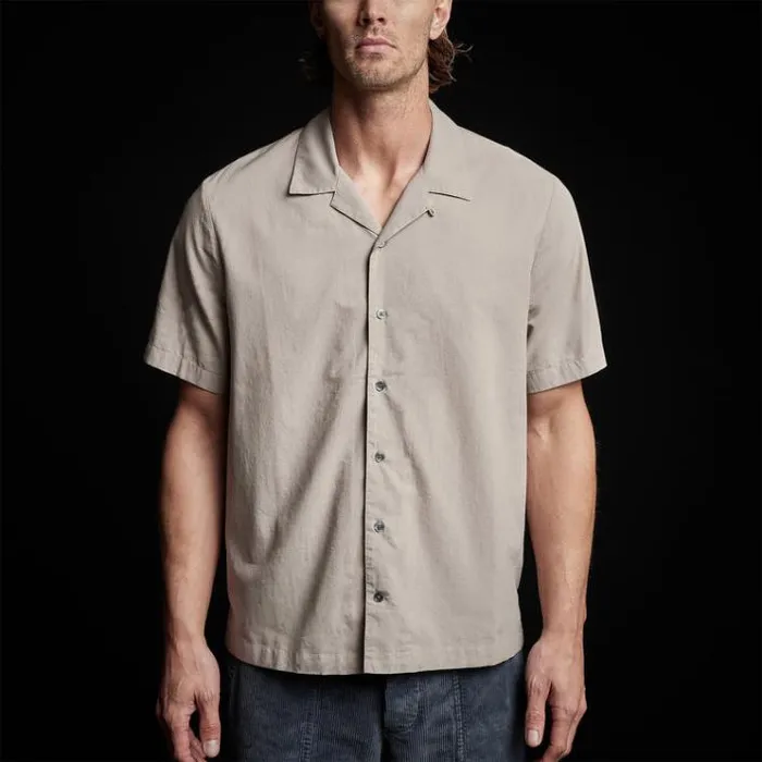 Shirting Men James Perse Double Layer Short Sleeve Shirt Silt