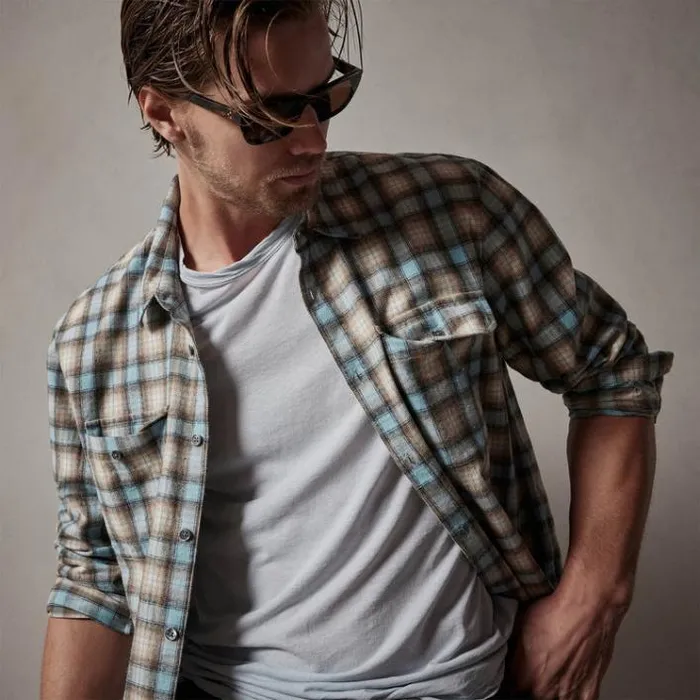 Shirting Men James Perse Plaid Flannel Shirt Baby Blue