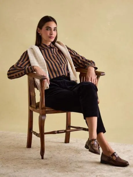 Shirts and Blouses Women Joules Navy and Tan Stripe Shirt