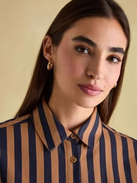 Shirts and Blouses Women Joules Navy and Tan Stripe Shirt