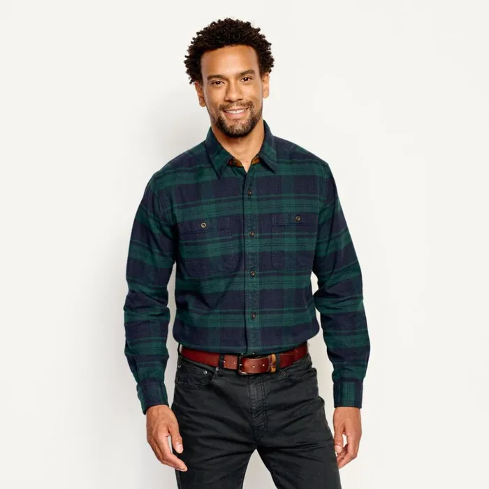 Shirts Men Orvis Perfect Flannel Tartan LongSleeved Shirt Hunter