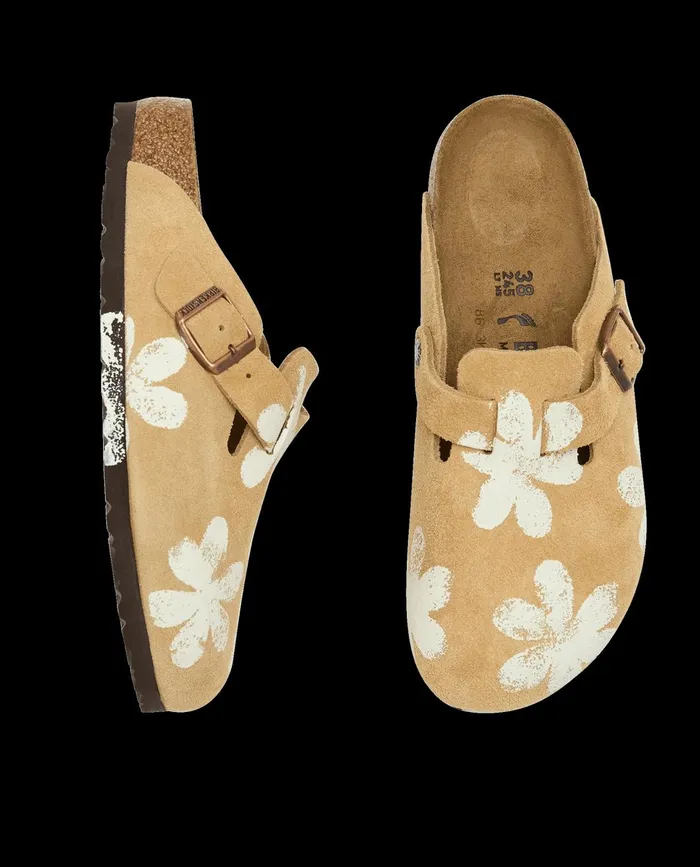 Shoes Women The Great The Hand Stamped BIRKENSTOCK Boston Latte With Cream Daisy Shoes Women The Great The Hand Stamped BIRKENSTOCK Boston Latte With Cream Daisy