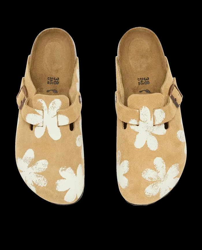 Shoes Women The Great The Hand Stamped BIRKENSTOCK Boston Latte With Cream Daisy Shoes Women The Great The Hand Stamped BIRKENSTOCK Boston Latte With Cream Daisy
