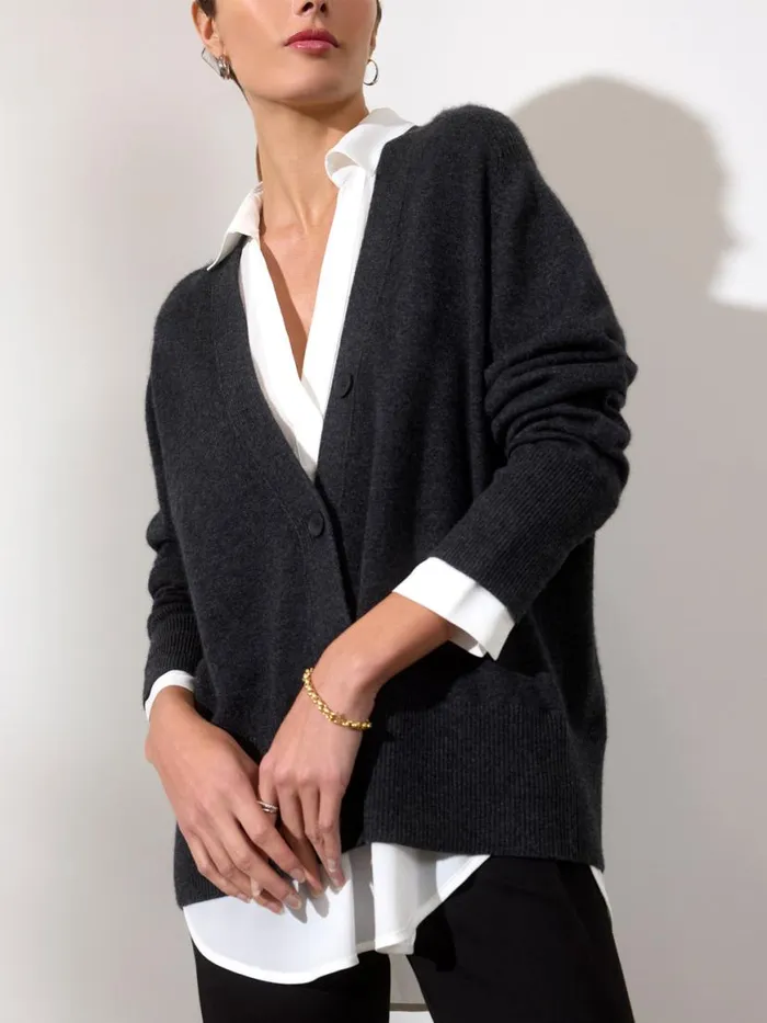 Shop Brochu Walker Cardigans The Callie Layered Looker Cardigan Dark Charcoal Melange With White Underlayer Shop Brochu Walker Cardigans The Callie Layered Looker Cardigan Dark Charcoal Melange With White Underlayer