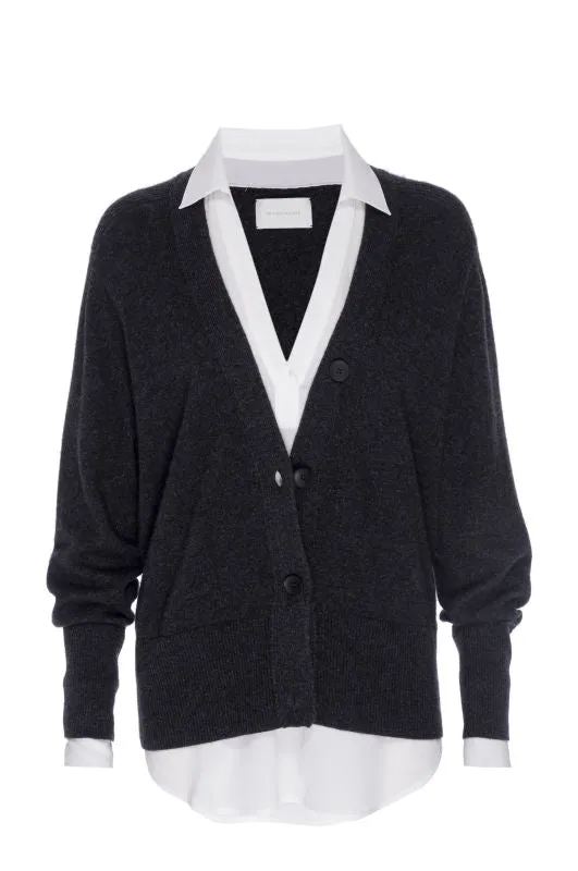 Shop Brochu Walker Cardigans The Callie Layered Looker Cardigan Dark Charcoal Melange With White Underlayer