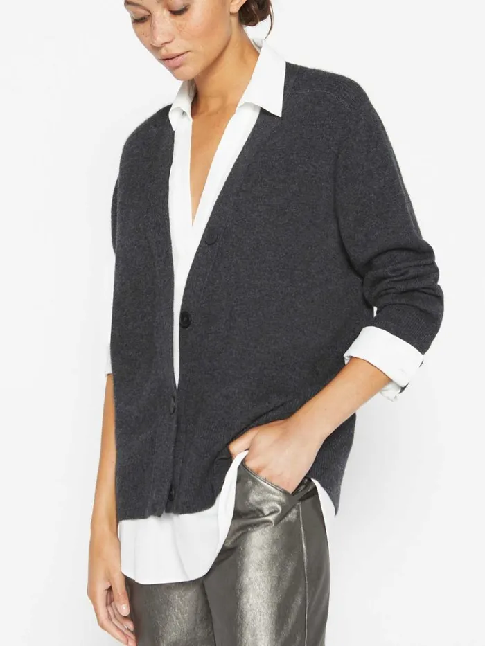 Shop Brochu Walker Cardigans The Callie Layered Looker Cardigan Dark Charcoal Melange With White Underlayer