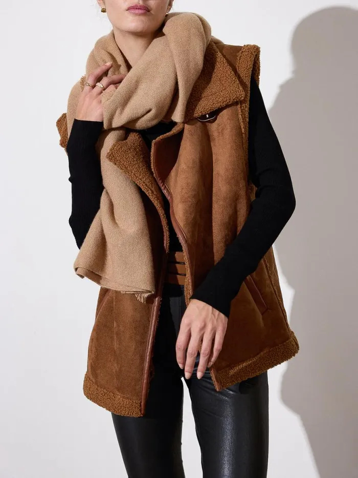 Shop Brochu Walker Jackets and Wraps The Cashmere Fringe Wrap Camel Mlange