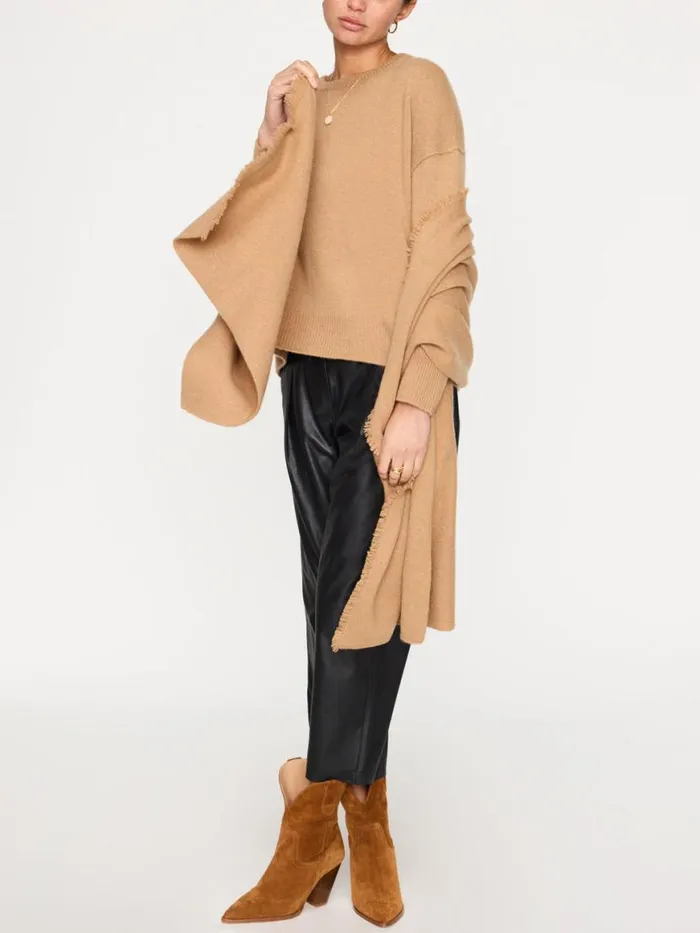 Shop Brochu Walker Jackets and Wraps The Cashmere Fringe Wrap Camel Mlange