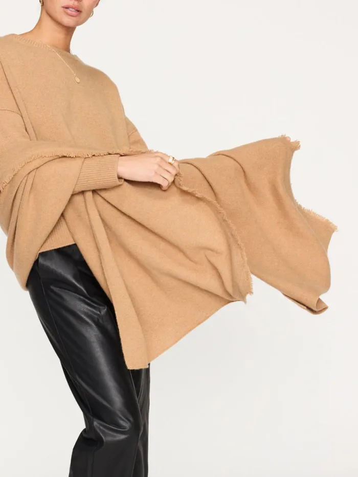 Shop Brochu Walker Jackets and Wraps The Cashmere Fringe Wrap Camel Mlange