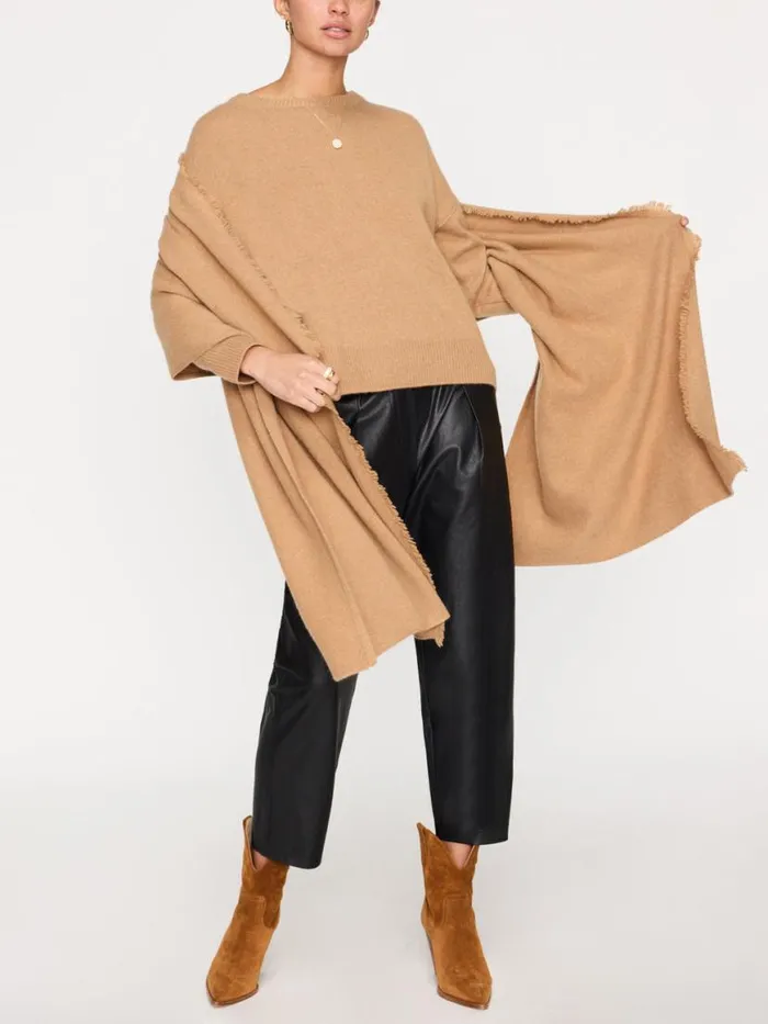 Shop Brochu Walker Jackets and Wraps The Cashmere Fringe Wrap Camel Mlange