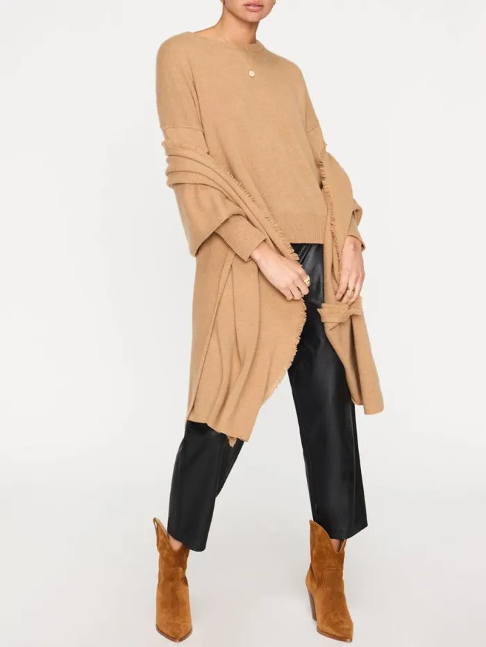 Shop Brochu Walker Jackets and Wraps The Cashmere Fringe Wrap Camel Mlange