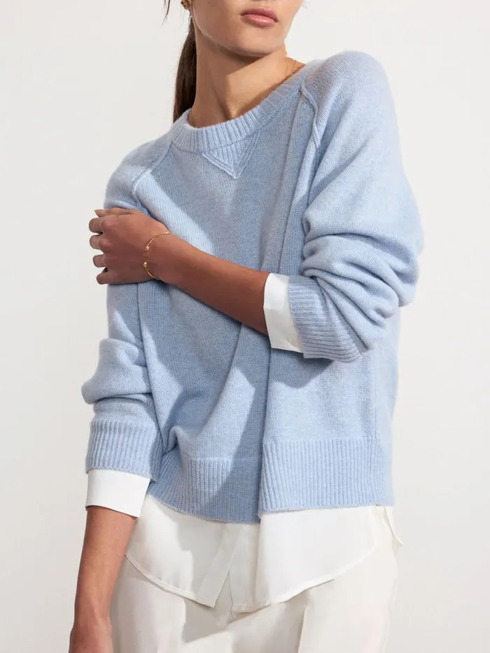 Shop Brochu Walker Loungewear The Knit Sweatshirt Looker Skye Blue Melange With White