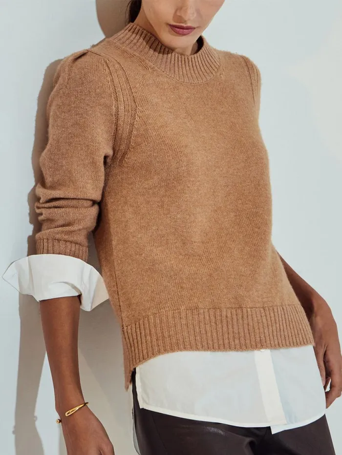 Shop Brochu Walker Sweaters The Eton Layered Crew Looker Camel Melange With White Underlayer