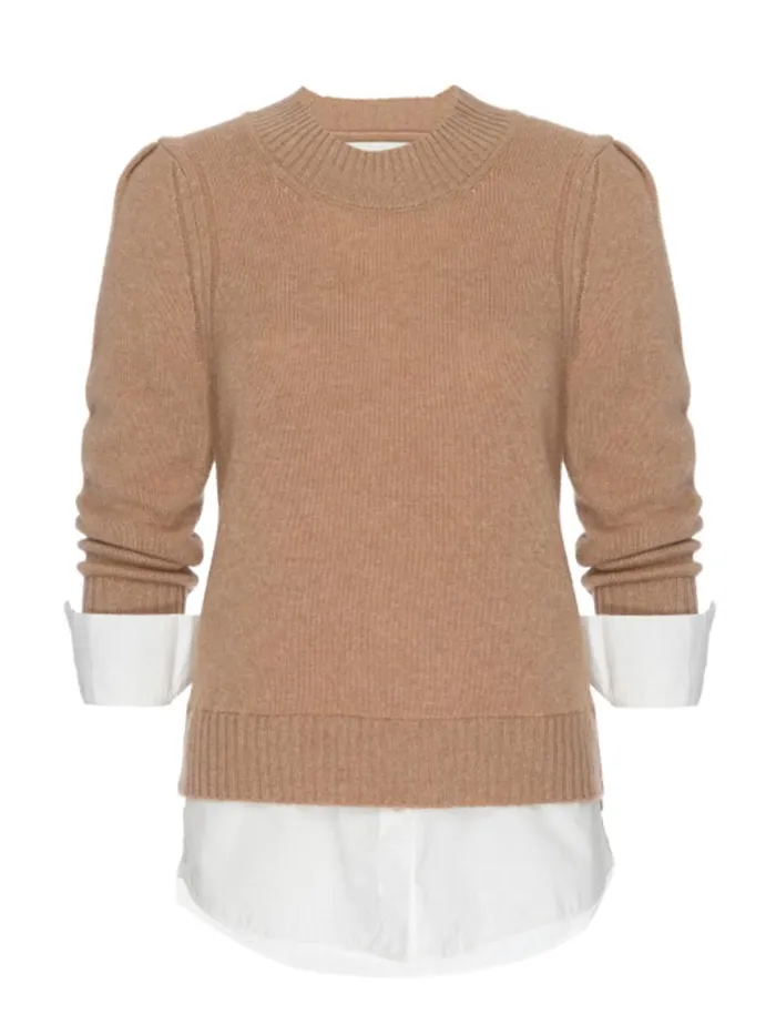 Shop Brochu Walker Sweaters The Eton Layered Crew Looker Camel Melange With White Underlayer