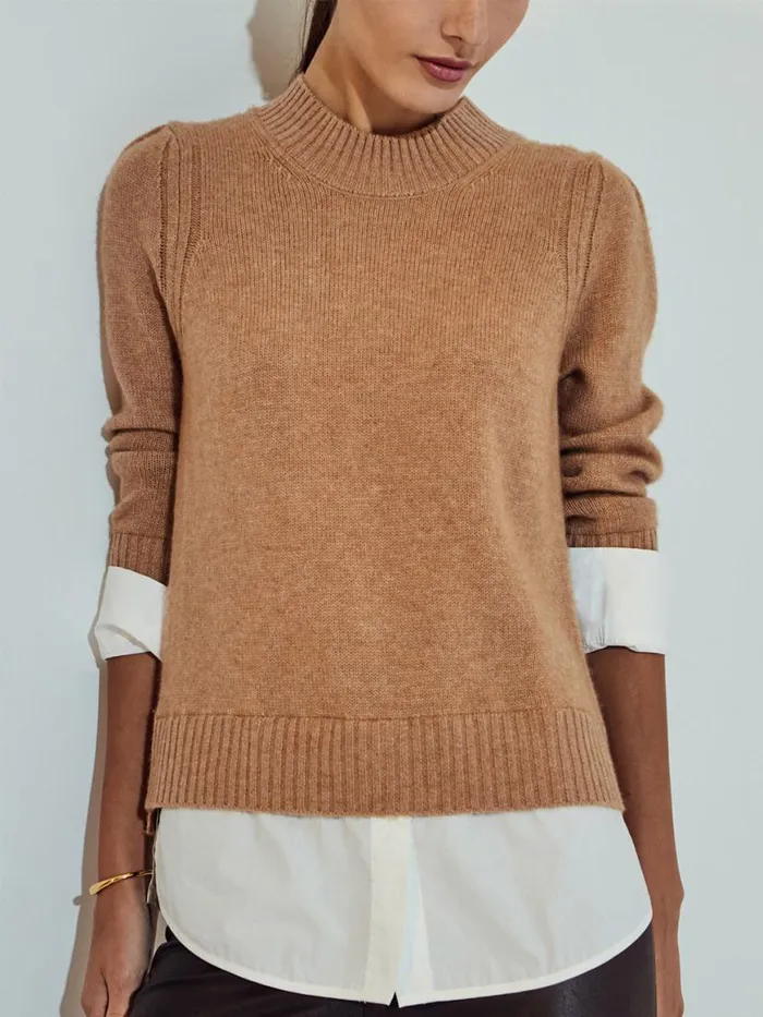 Shop Brochu Walker Sweaters The Eton Layered Crew Looker Camel Melange With White Underlayer