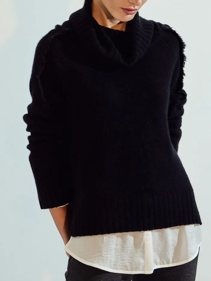 Shop Brochu Walker Sweaters The Jolie Fringe Layered Looker Black Onyx With White Underlayer