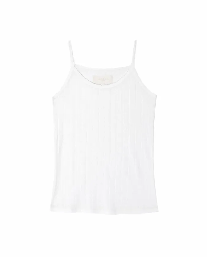 Sleep Tops Women The Great The Pointelle Scallop Sleep Tank White
