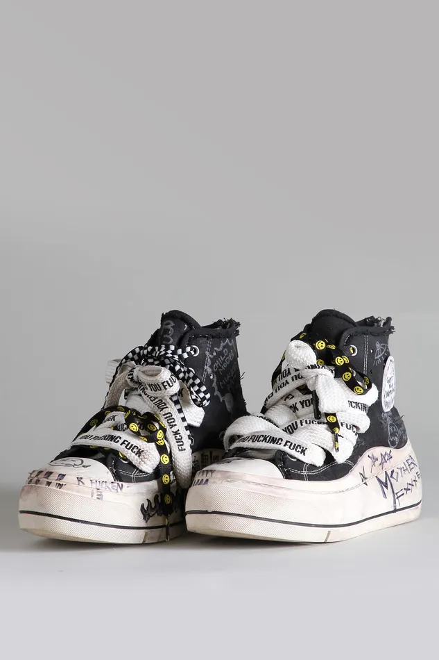 Sneakers Women R13 Double Grommet Kurt High Top Sneaker 8211 Graffiti Black