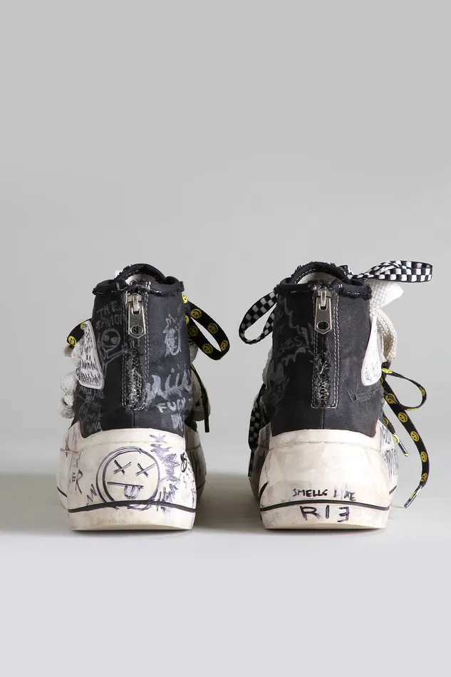 Sneakers Women R13 Double Grommet Kurt High Top Sneaker 8211 Graffiti Black