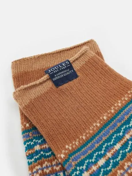 Socks Men Joules BrownCream Fair Isle Socks Size 712