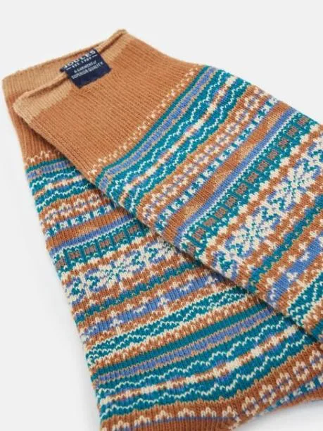 Socks Men Joules BrownCream Fair Isle Socks Size 712