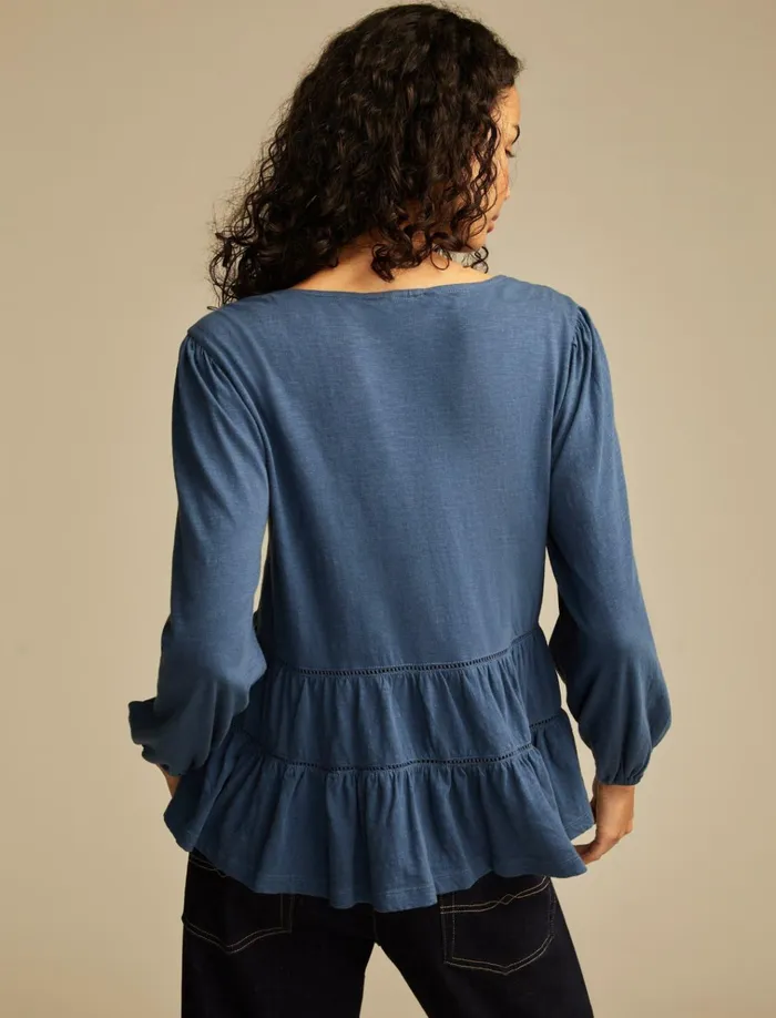 Square Neck Embroidered Peasant Top Mood Indigo Women Lucky Brand Knit Tops