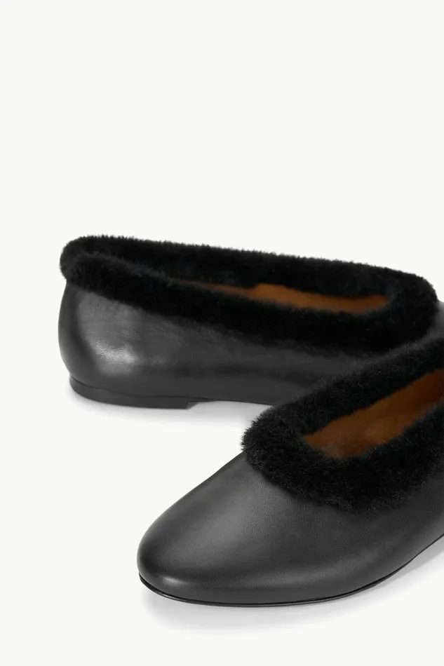 STAUD ALBA FAUX FUR TRIM BALLET FLAT Black Women Mules and Flats STAUD ALBA FAUX FUR TRIM BALLET FLAT Black Women Mules and Flats