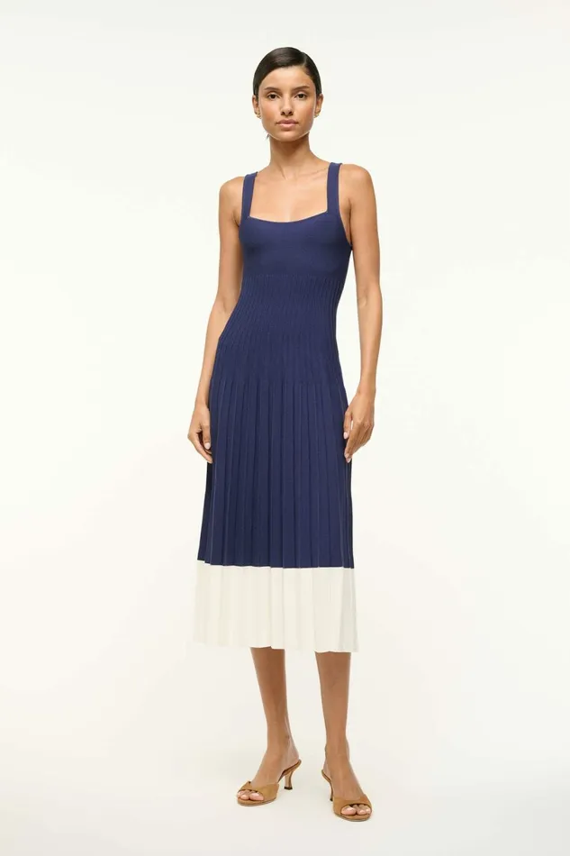 STAUD ELLISON DRESS Navy White Women Dresses
