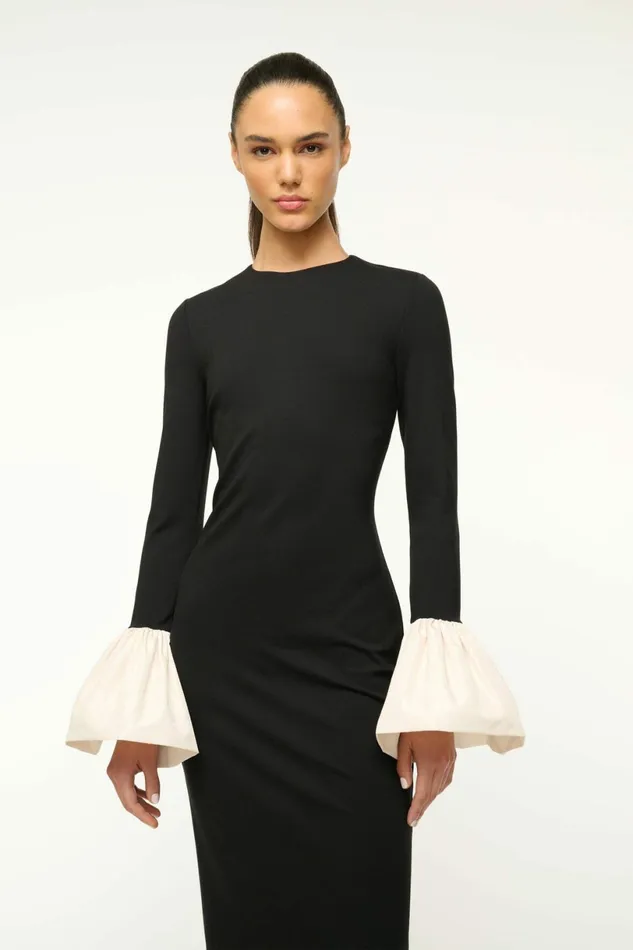 STAUD HAWTHORNE MAXI DRESS Black Ivory Women Dresses STAUD HAWTHORNE MAXI DRESS Black Ivory Women Dresses