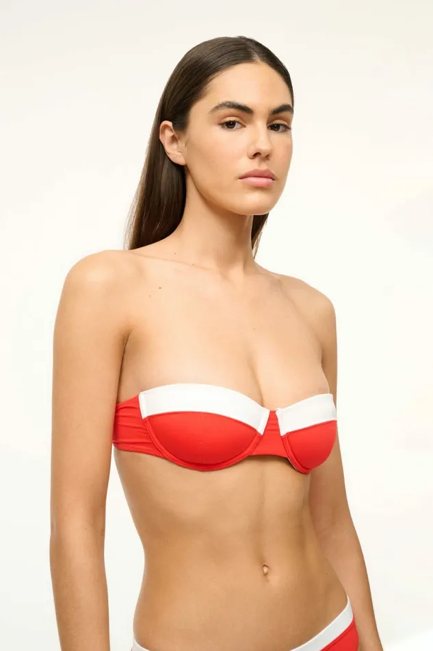 STAUD JO BALCONETTE TOP Red White Women Swim STAUD JO BALCONETTE TOP Red White Women Swim