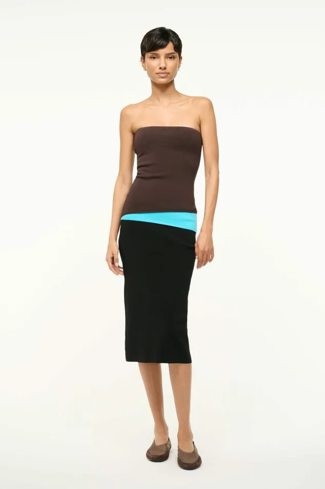 STAUD LA SERENA DRESS Earth Aqua Black Women Dresses