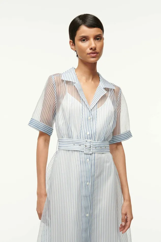 STAUD MILLIE DRESS Ivory Micro Stripe Women The Evening Edit STAUD MILLIE DRESS Ivory Micro Stripe Women The Evening Edit