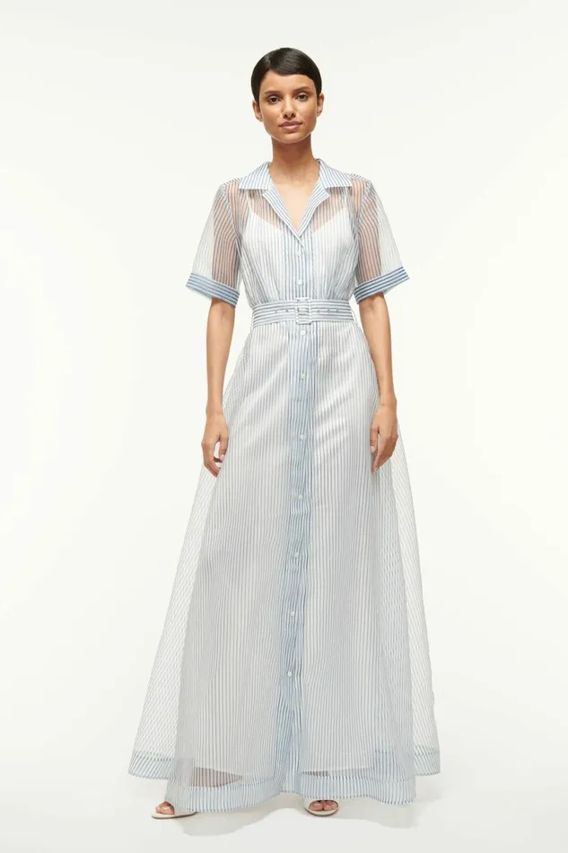 STAUD MILLIE DRESS Ivory Micro Stripe Women The Evening Edit STAUD MILLIE DRESS Ivory Micro Stripe Women The Evening Edit