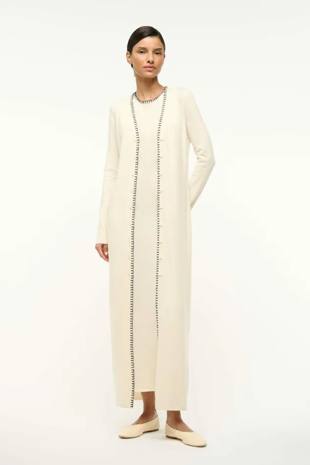 STAUD MORRISON CARDIGAN Ivory Navy Women Sweaters