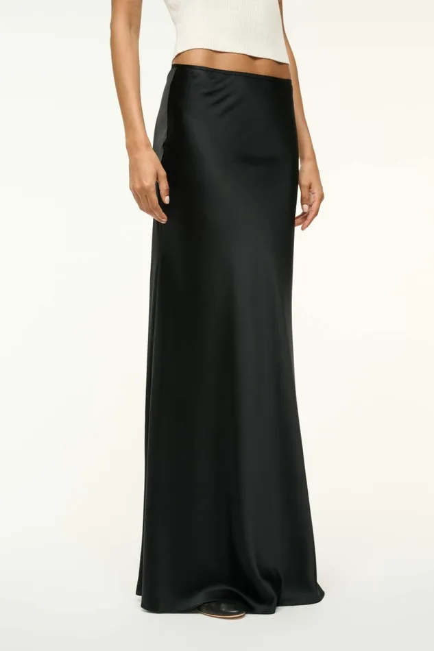 STAUD ODIN SILK SKIRT Black Women Skirts STAUD ODIN SILK SKIRT Black Women Skirts
