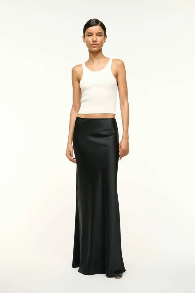 STAUD ODIN SILK SKIRT Black Women Skirts STAUD ODIN SILK SKIRT Black Women Skirts