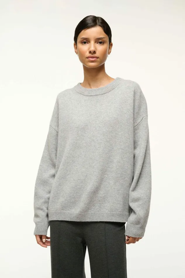 STAUD SERRANO CASHMERE RELAXED CREW Heather Grey Women Sweaters