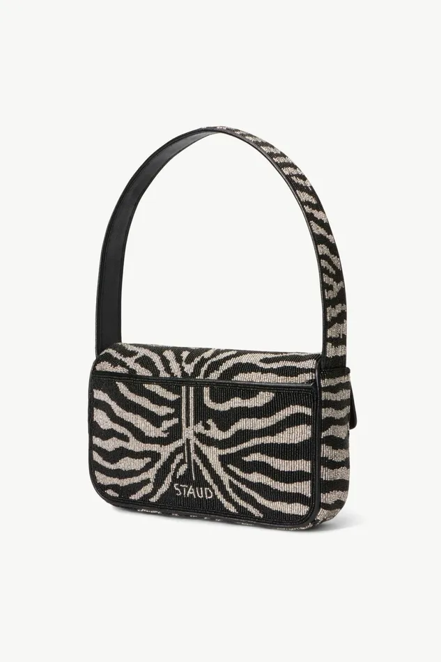 STAUD TOMMY BEADED BAG Black White Women Shoulder STAUD TOMMY BEADED BAG Black White Women Shoulder