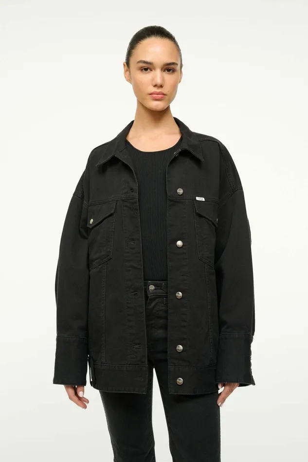 STAUD WRANGLER THE BIGGEST JEAN JACKET Black Women Denim STAUD WRANGLER THE BIGGEST JEAN JACKET Black Women Denim