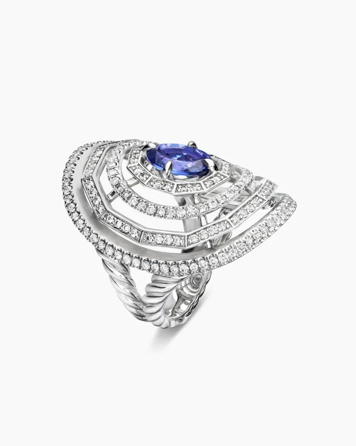Stax Stone Ring In 18K White Gold With Diamonds And Tanzanite 30mm Women David Yurman Statement Stax Stone Ring In 18K White Gold With Diamonds And Tanzanite 30mm Women David Yurman Statement