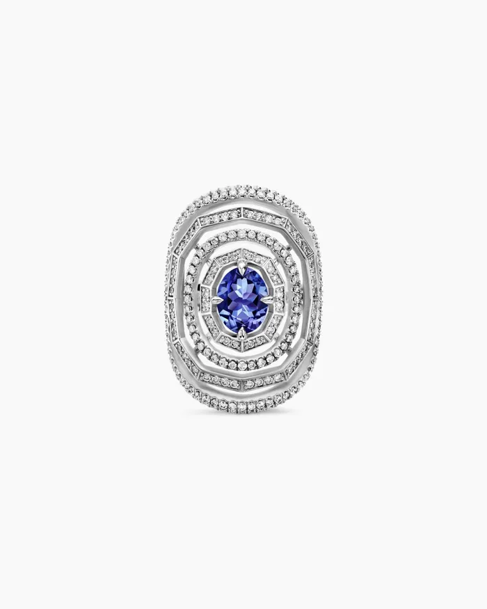Stax Stone Ring In 18K White Gold With Diamonds And Tanzanite 30mm Women David Yurman Statement Stax Stone Ring In 18K White Gold With Diamonds And Tanzanite 30mm Women David Yurman Statement