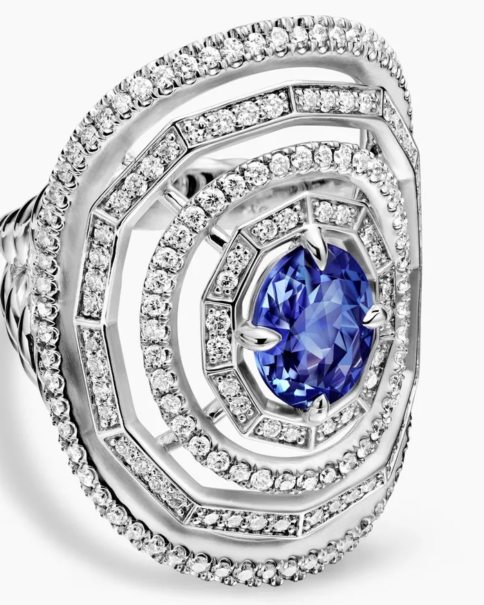 Stax Stone Ring In 18K White Gold With Diamonds And Tanzanite 30mm Women David Yurman Statement Stax Stone Ring In 18K White Gold With Diamonds And Tanzanite 30mm Women David Yurman Statement