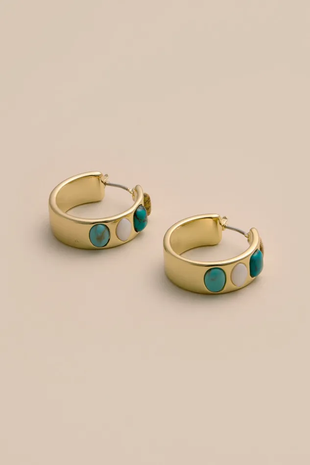 Stone Hoop Earrings Gold Women Lucky Brand Jewelry