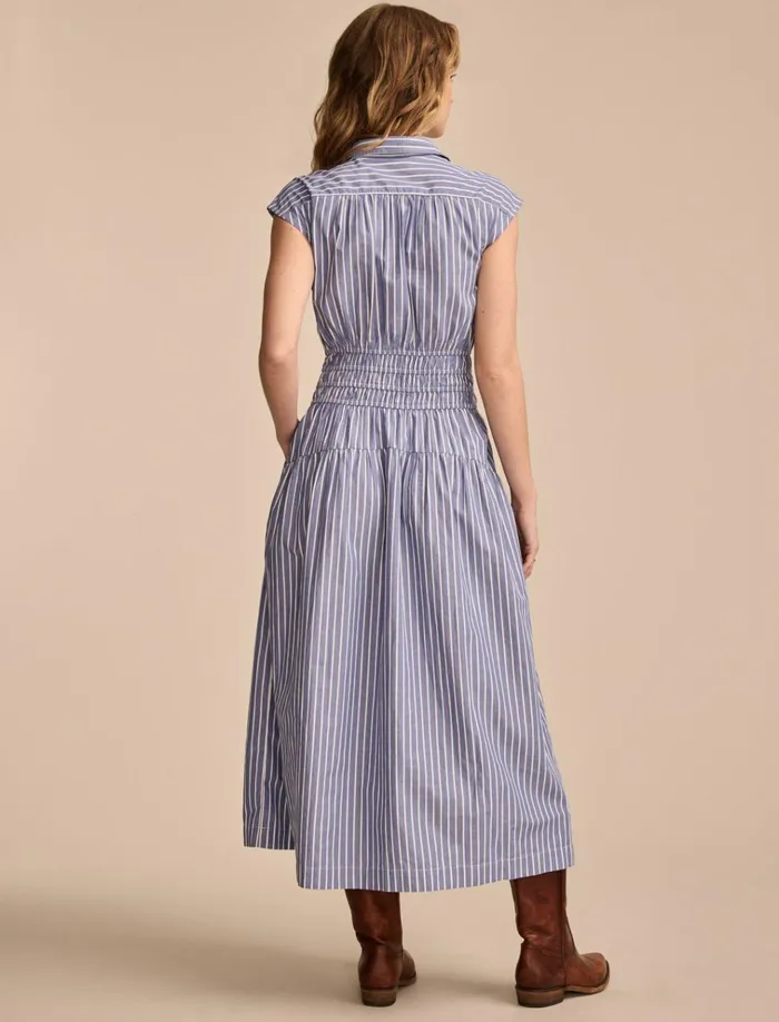 Stripe Smocked Dropped Waist Midi Dress Blue Stripe Women Lucky Brand Dresses