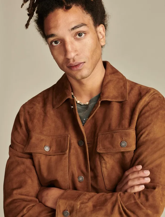 Suede Shirt Jacket Dark Tan Men Lucky Brand Jackets and Outerwear
