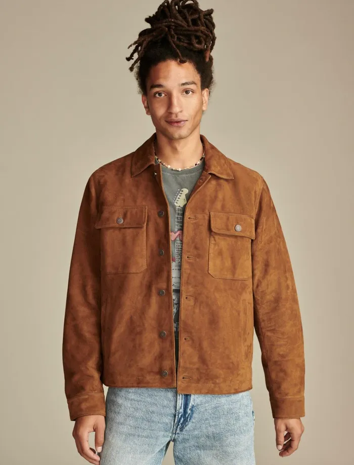 Suede Shirt Jacket Dark Tan Men Lucky Brand Jackets and Outerwear