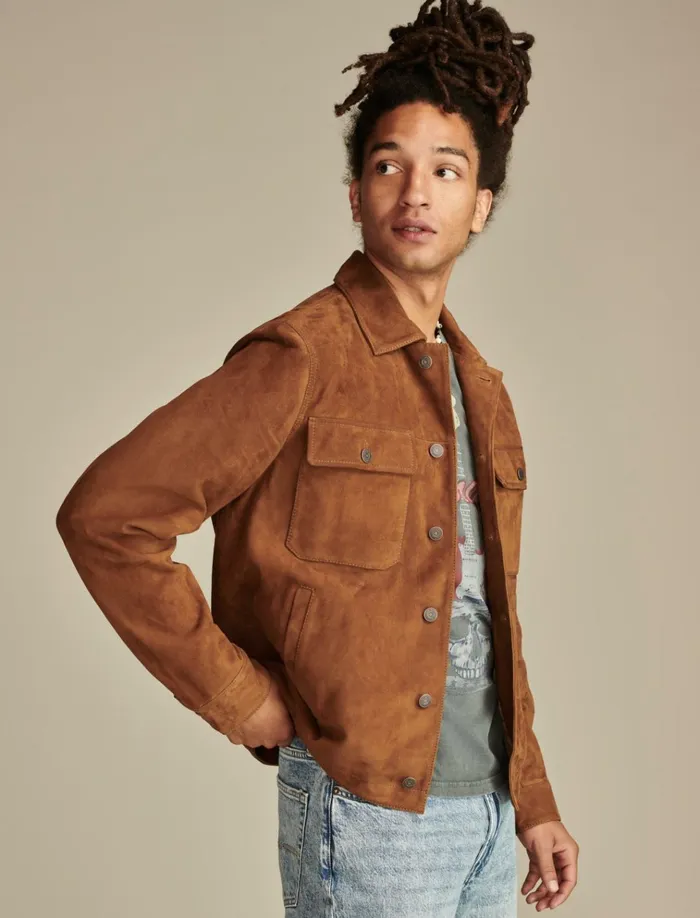 Suede Shirt Jacket Dark Tan Men Lucky Brand Jackets and Outerwear
