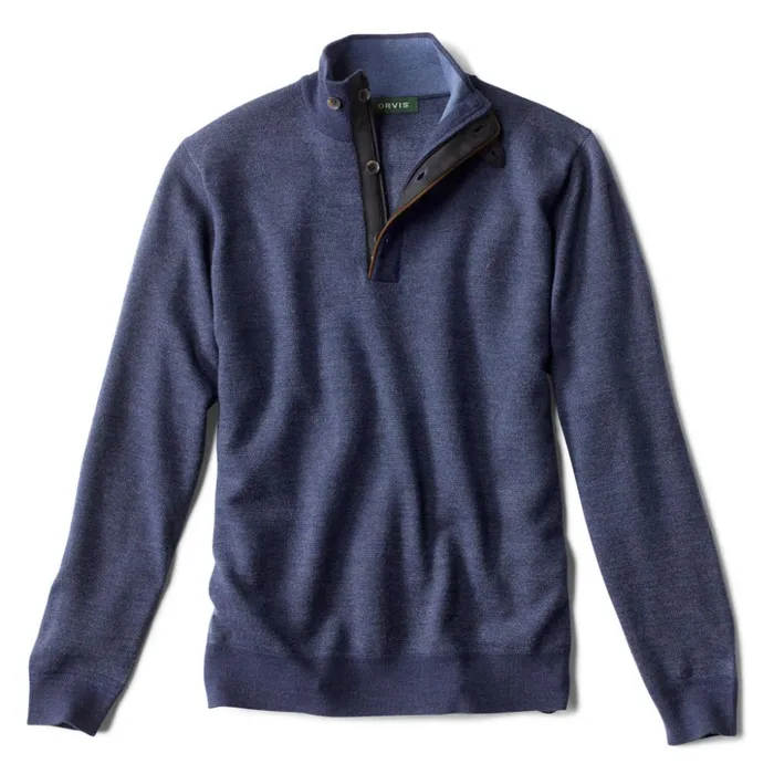 Sweaters Men Orvis Birdseye Zip Button Mockneck Sweater Navy