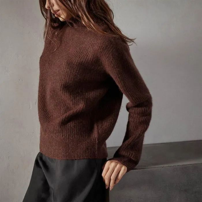 Sweaters Women James Perse Rib Cashmere Funnel Neck Sweater Americano