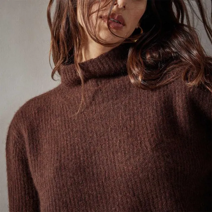 Sweaters Women James Perse Rib Cashmere Funnel Neck Sweater Americano
